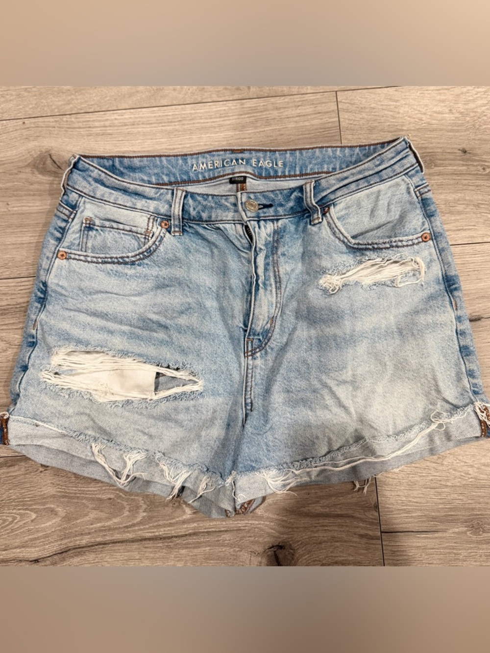 American Eagle Outfitters Light Wash Distressed Denim Shorts